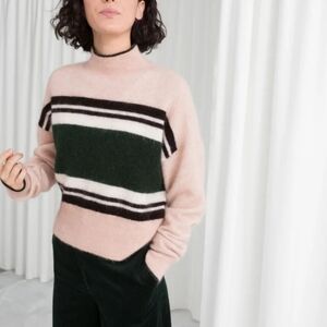 & Other Stories Striped Mock Neck Sweater Size XS Knit Wool Mohair